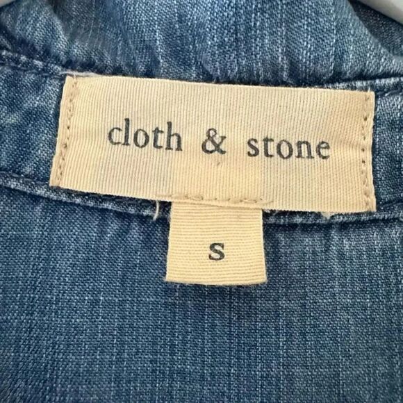 Anthropologie Cloth & Stone Roll Table Sleeve Mini Dress Collared Denim S # 1905 - Picture 9 of 13